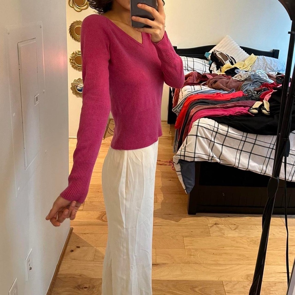 Pink V-Neck Sweater - Picture 3 of 5
